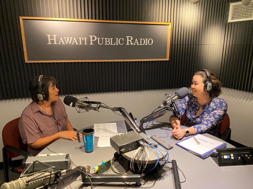 U.S. Rep. Jill Tokuda, right, with The Conversation host Catherine Cruz at Hawaiʻi Public Radio on May 29, 2024.