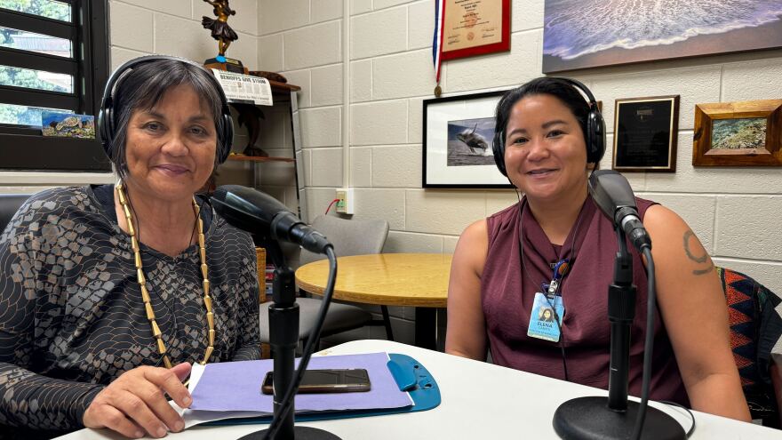 Hilo Medical Center Director of Marketing, Legislative and Public Affairs Elena Cabatu, right, with The Conversation host Catherine Cruz at the medical center on May 24, 2024.