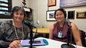 Hilo Medical Center Director of Marketing, Legislative and Public Affairs Elena Cabatu, right, with The Conversation host Catherine Cruz at the medical center on May 24, 2024.