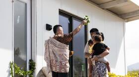 The Fraser 'ohana received their keys and a blessing of their new modular home at the Ke Ao Maluhia development in Kahului on April 30. They move in today.