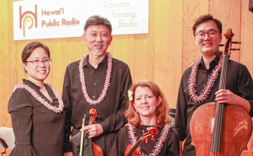 The Galliard String Quartet teamed up with two-time Grammy nominee and multiple Nā Hōkū Hanohano award recipient, Raiatea Helm, to perform a selection from “Songs of Liliʻuokalani.”